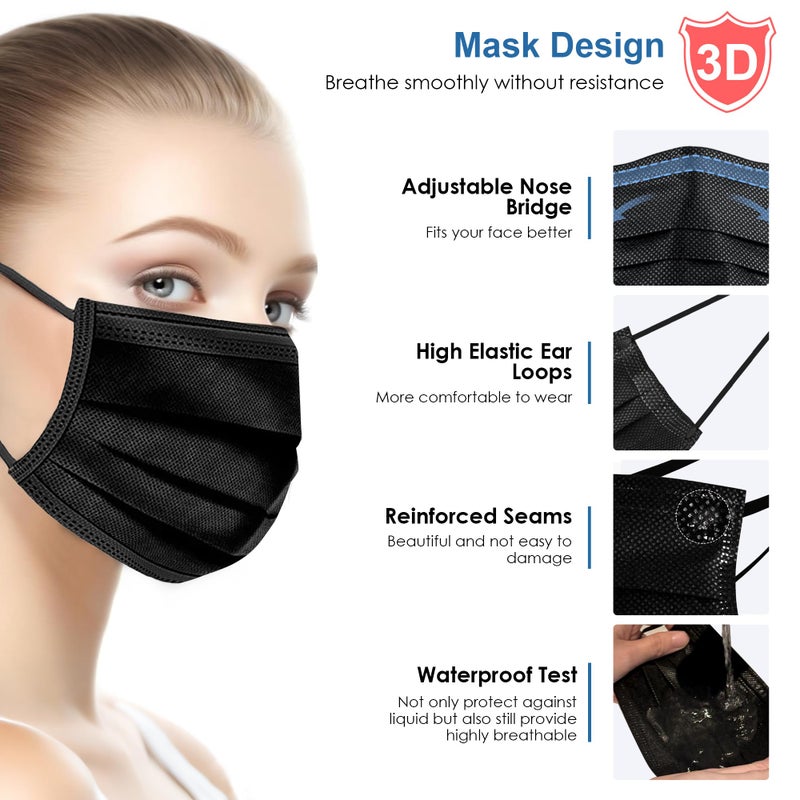 NNPCBT Black Disposable Face Masks 50PCS 3 Ply - Image 3